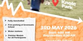 Poster showing the details for the Sevenoaks Spring Run 5k and 10k runs on 3rd May 2026. 